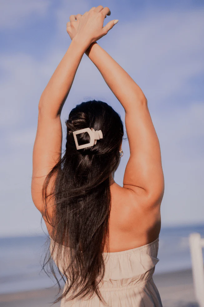 Almond Beige Medium Flat Square Hair Clip - Image 5